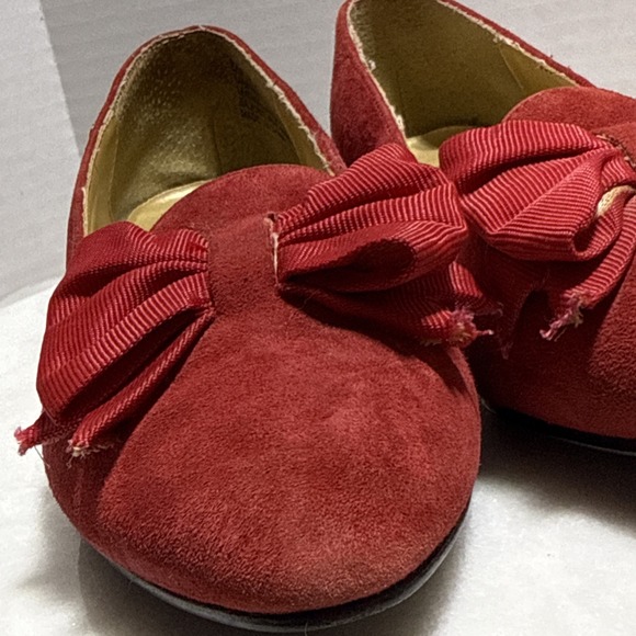 Vintage Red Shoes Suede Pointed Toe Bow Ballet Flats Women's Sz 8 Leather* - Picture 14 of 16